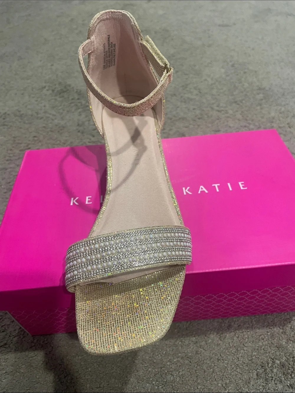 Sparkling Gold Ankle-Strap Block Heel Sandals - Girls